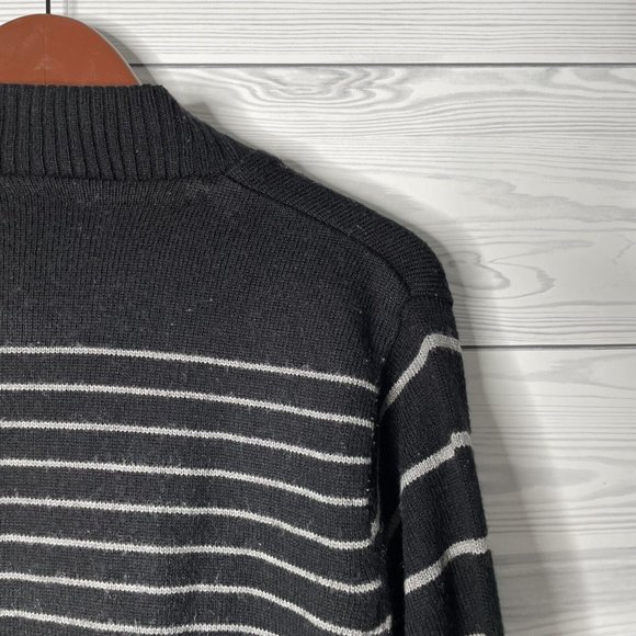 VTG Adidas Wool Blend Black White Striped Button Neck Pullover Sweater Small - Picture 7 of 7